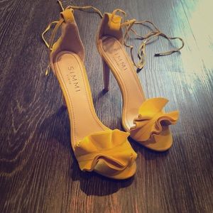 Lace up Yellow Heeled Sandals